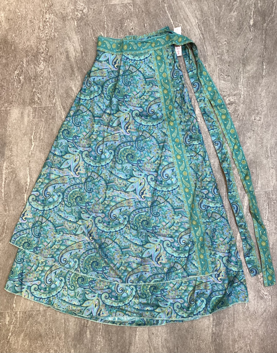 Paisley Pattern Green Flare Long Skirt