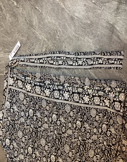 Floral Print Wrap Skirt - Black and White