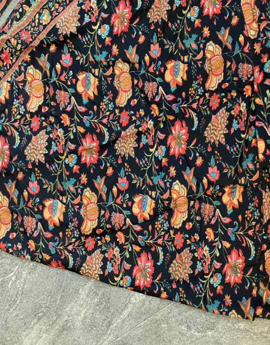 Floral Long Skirt Black