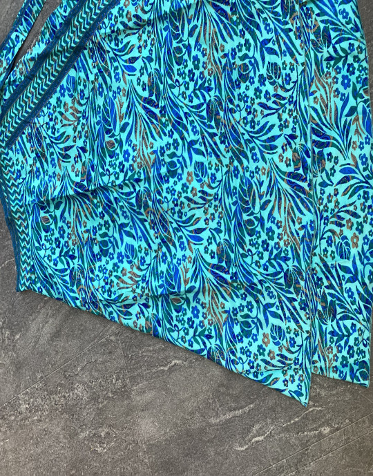 Blue floral print long skirt