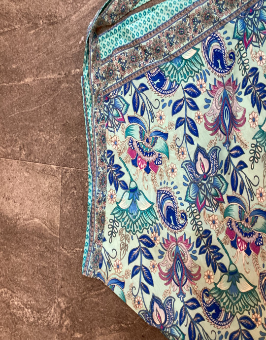 Floral Print Flare Skirt with Ribbon