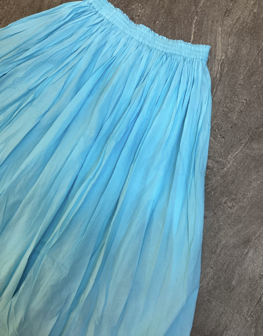 Light Blue Flare Long Skirt Elastic Waist