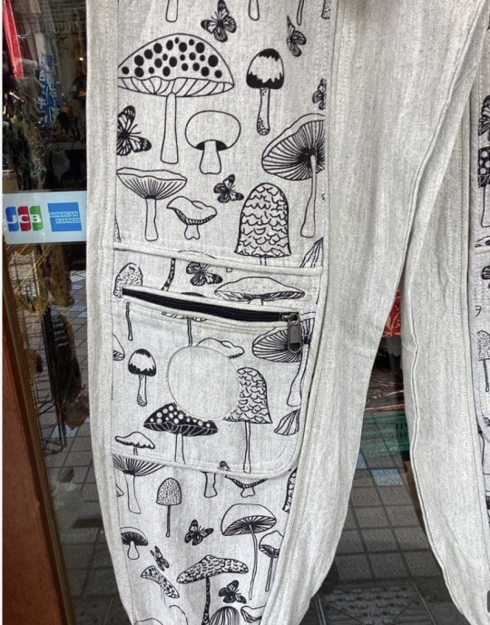 Mushroom Print Jogger Pants, Gray