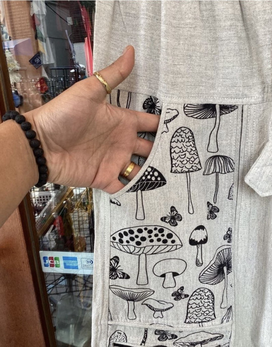 Mushroom Print Jogger Pants, Gray